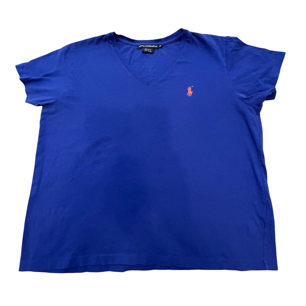 Ralph Lauren Sport T-Shirt Womens XL Blue V-Neck Cotton Pony Logo‎ Casual